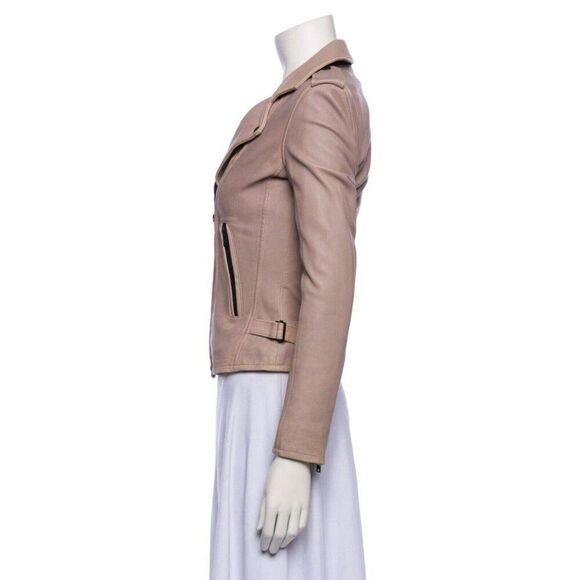 IRO Authentic Solid Beige Lamb Leather Long Sleeve Motorcycle Jacket 34 Xs - Picture 2 of 8